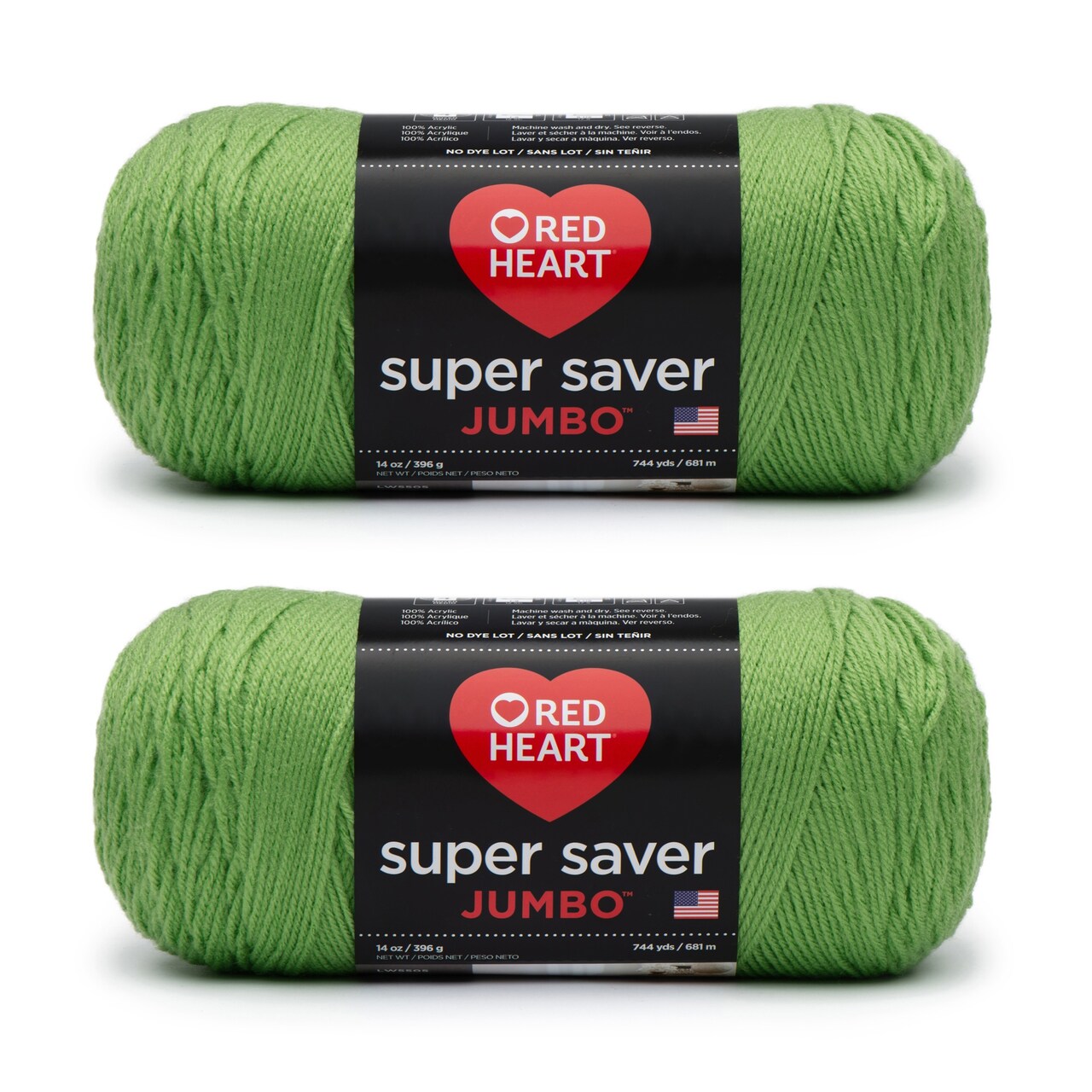 Red Heart Super Saver Jumbo Spring Green Yarn - 2 Pack of 396g/14oz - Acrylic - 4 Medium (Worsted) - 744 Yards - Knitting/Crochet